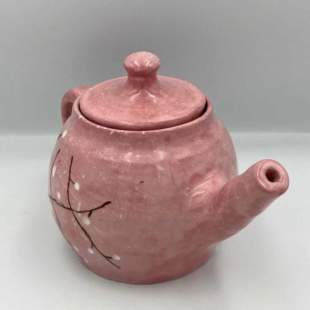 Handmade Pink Cherry Blossom Ceramic‎ Teapot Floral Design